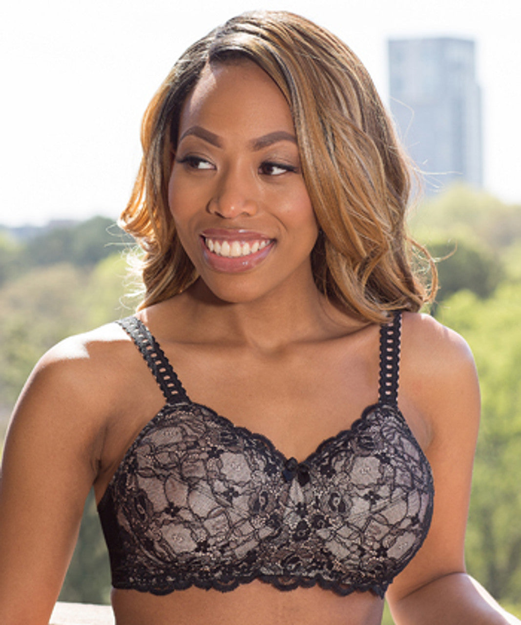 ABC Princess Lace Mastectomy Bra - #color_Black_Champagne